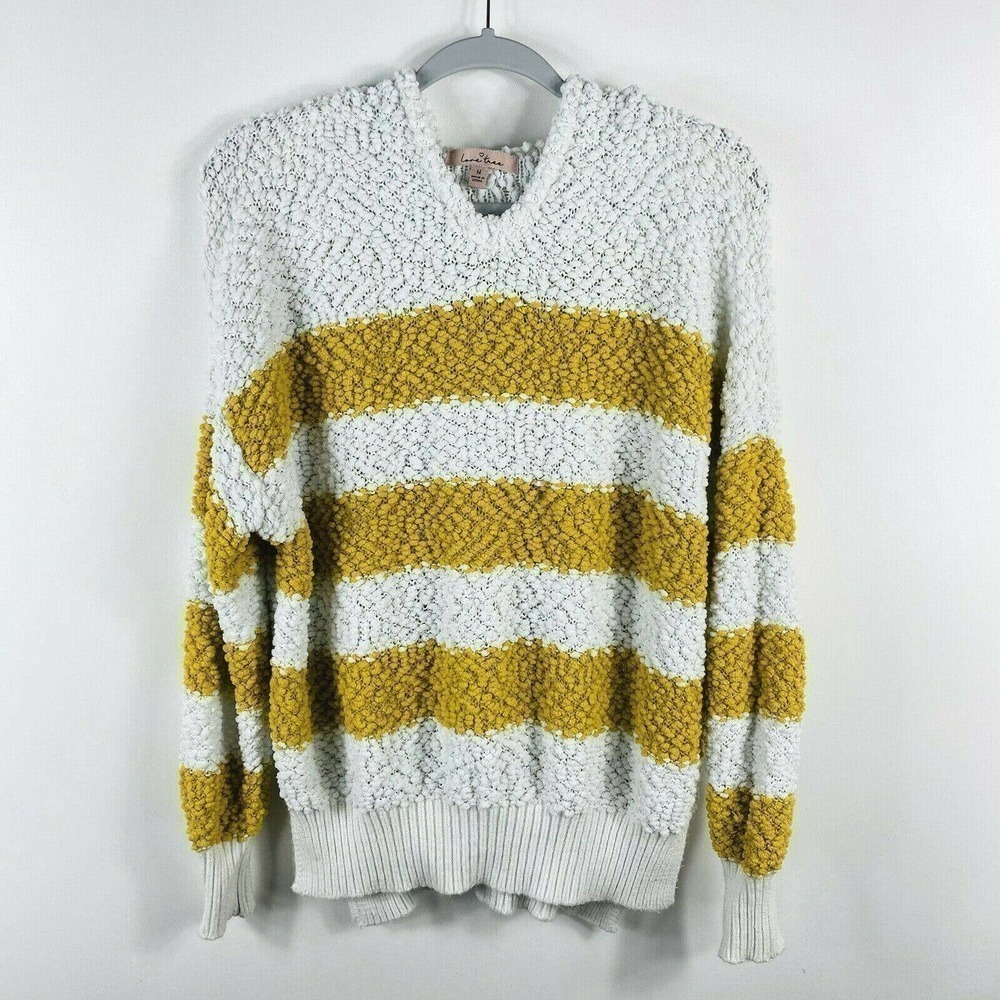 Love Tree Striped Nubby Knit Hooded Sweater